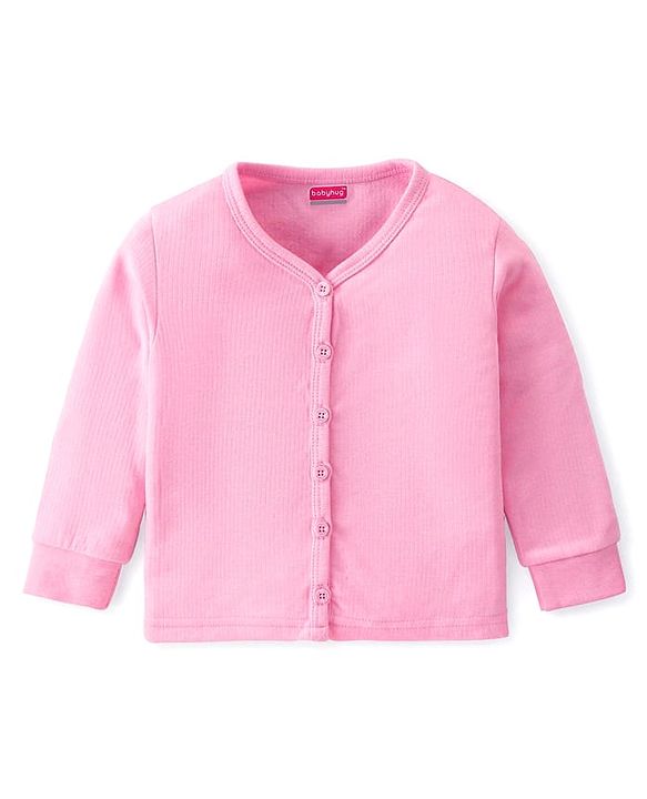 Babyhug Cotton Knit Full Sleeves Front Open and Pullover Solid Color Thermal Wear Pack Of 2 - Pink