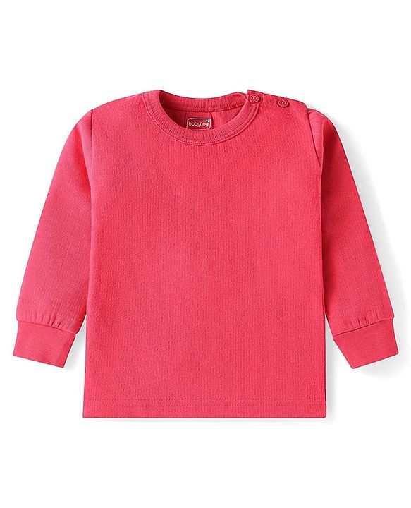 Babyhug Knit Full Sleeves Solid Colour Front Open & Pullover Thermal Vest Pack Of 2 - Dark Pink