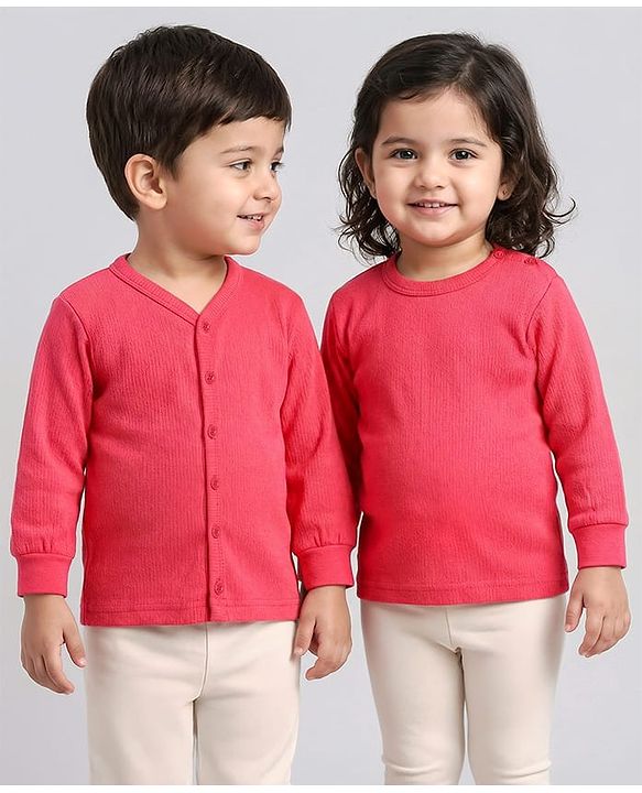 Babyhug Knit Full Sleeves Solid Colour Front Open & Pullover Thermal Vest Pack Of 2 - Dark Pink