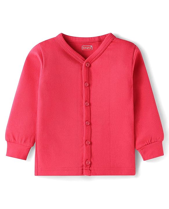 Babyhug Knit Full Sleeves Solid Colour Front Open & Pullover Thermal Vest Pack Of 2 - Dark Pink