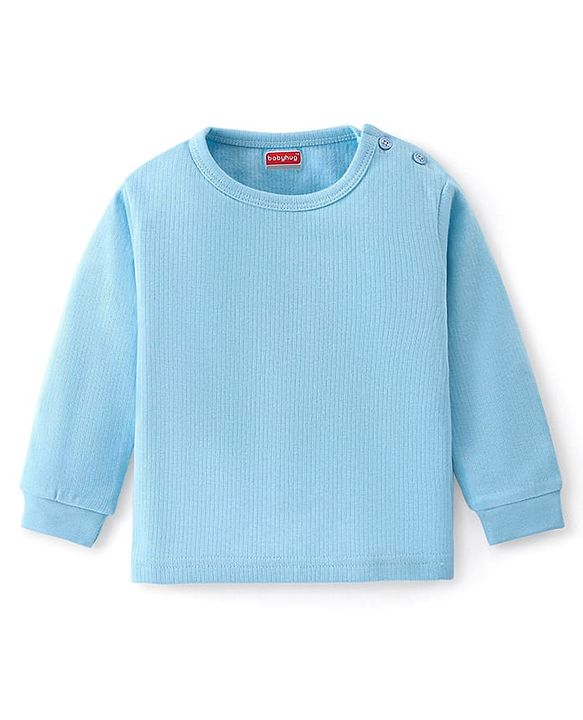Babyhug Cotton Full Sleeves Solid Colour Pullover & Front Open Thermal Vests Pack of 2 - Light Blue