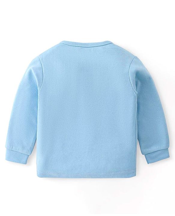 Babyhug Cotton Full Sleeves Solid Colour Pullover & Front Open Thermal Vests Pack of 2 - Light Blue