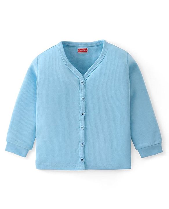 Babyhug Cotton Full Sleeves Solid Colour Pullover & Front Open Thermal Vests Pack of 2 - Light Blue