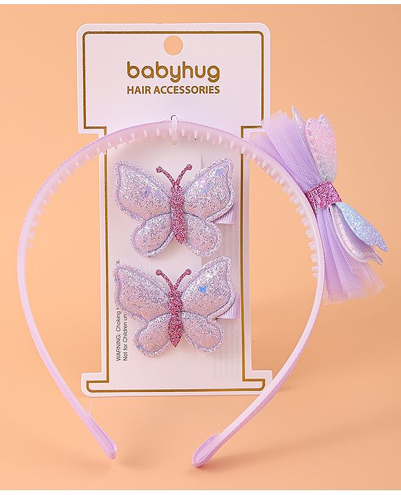 Babyhug Hair Accessories Combo Sets with Butterfly Applique Free Size Pack of 3 - Purple