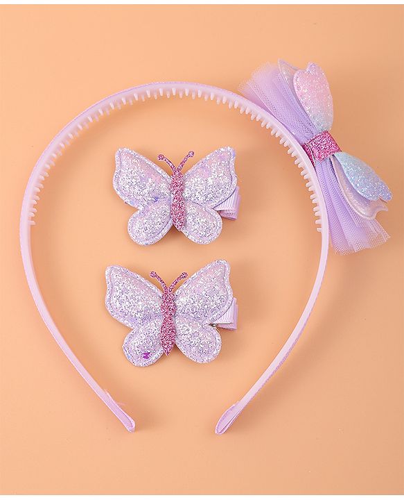 Babyhug Hair Accessories Combo Sets with Butterfly Applique Free Size Pack of 3 - Purple