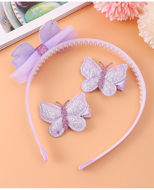 Babyhug Hair Accessories Combo Sets with Butterfly Applique Free Size Pack of 3 - Purple