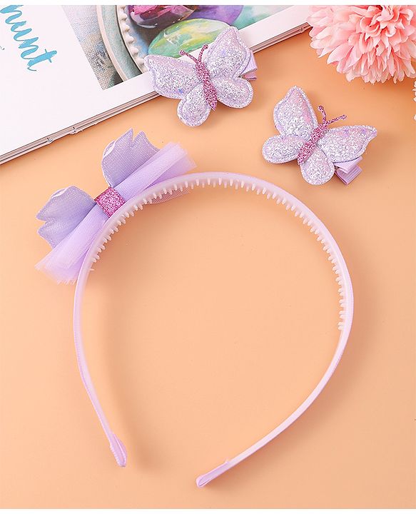 Babyhug Hair Accessories Combo Sets with Butterfly Applique Free Size Pack of 3 - Purple
