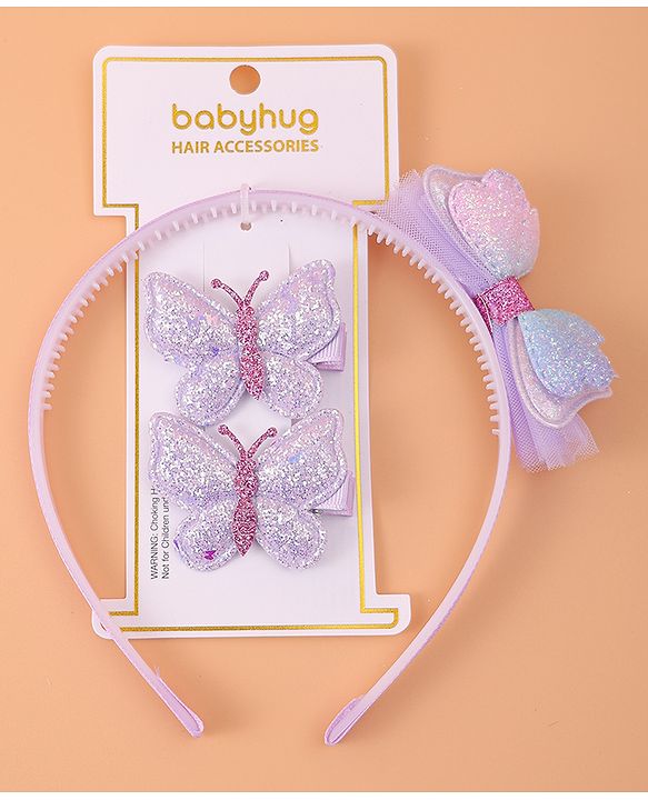 Babyhug Hair Accessories Combo Sets with Butterfly Applique Free Size Pack of 3 - Purple