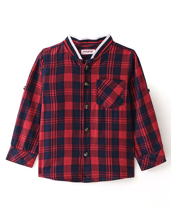 Babyhug Cotton Woven Full Sleeves  Rib Collared  Checks Shirt - Red