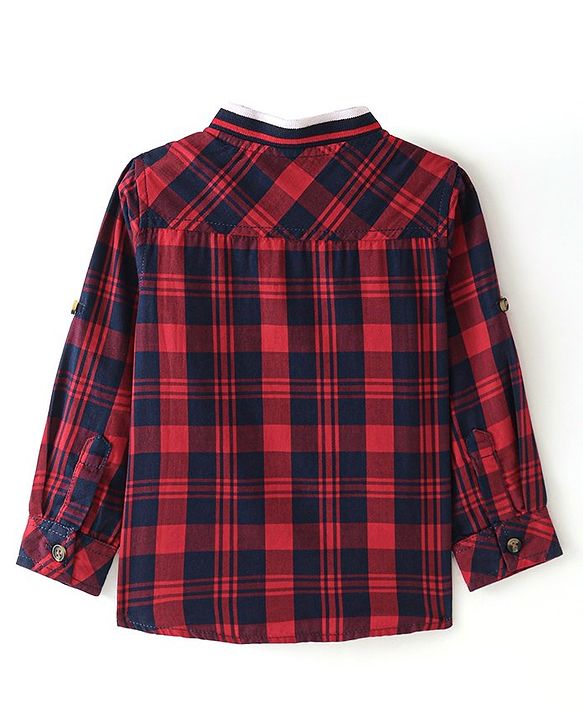 Babyhug Cotton Woven Full Sleeves  Rib Collared  Checks Shirt - Red