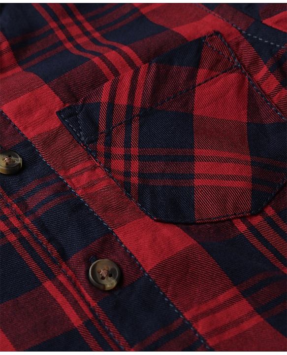 Babyhug Cotton Woven Full Sleeves  Rib Collared  Checks Shirt - Red