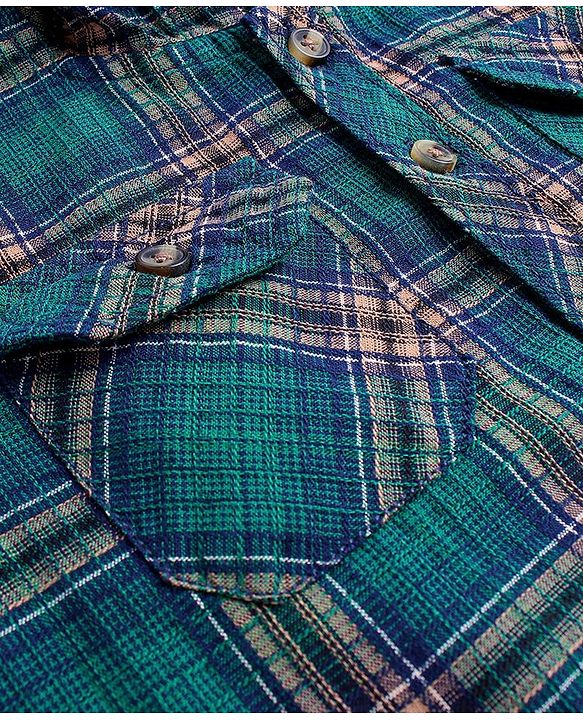 Babyhug Cotton Woven Full Sleeves Checkered Hooded Shirt - Dark Green