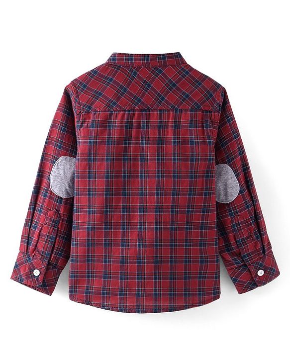 Babyhug Cotton Woven Full Sleeves Mandarin Collared Checks Shirt - Red