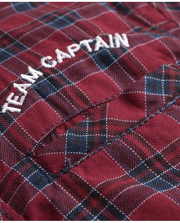 Babyhug Cotton Woven Full Sleeves Mandarin Collared Checks Shirt - Red