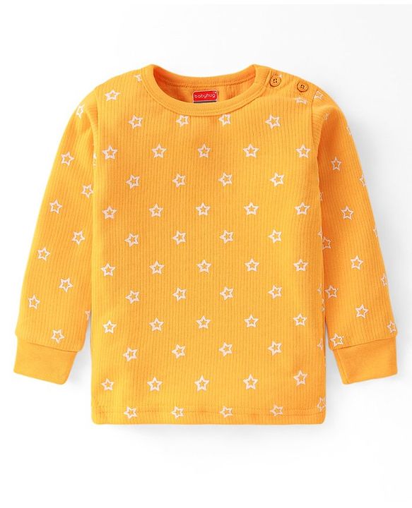 Babyhug  Full Sleeves Thermal T-Shirt Vest & Pant Set with Star Print - Yellow