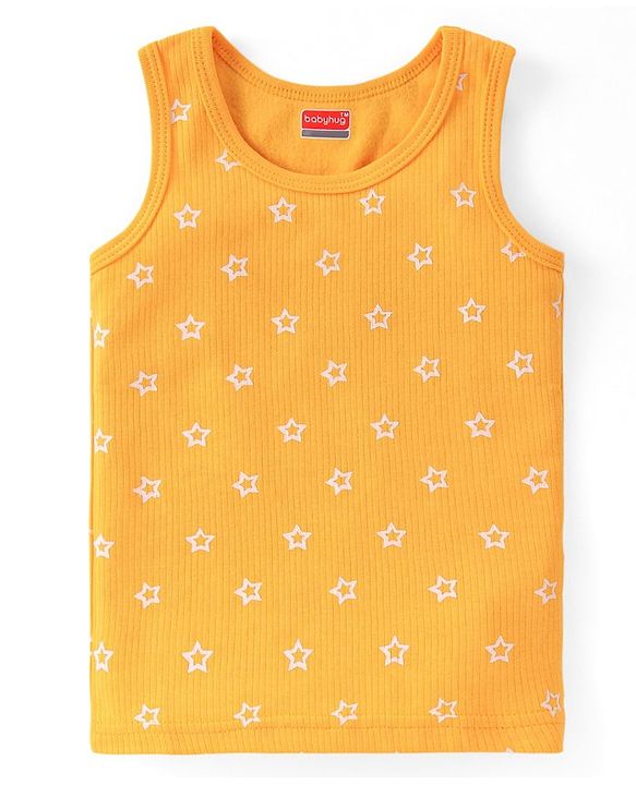 Babyhug  Full Sleeves Thermal T-Shirt Vest & Pant Set with Star Print - Yellow