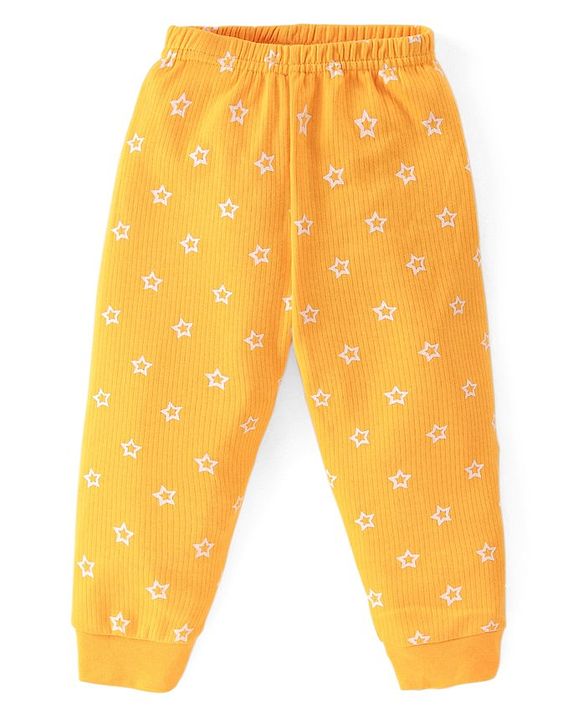Babyhug  Full Sleeves Thermal T-Shirt Vest & Pant Set with Star Print - Yellow