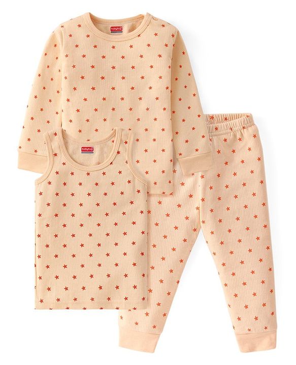 Babyhug Full Sleeves Thermal Wear Set Star Print - Yellow