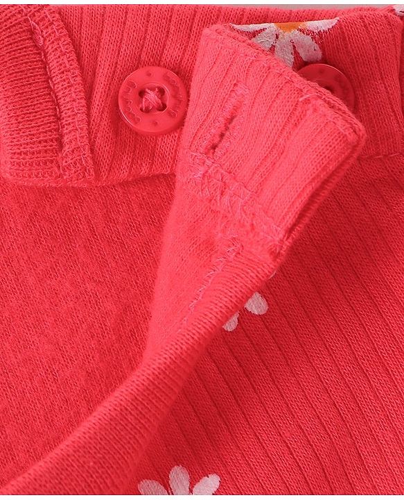 Babyhug Full Sleeves Thermal Wear Vest T-Shirt & Pant Set with Floral Print -Pink