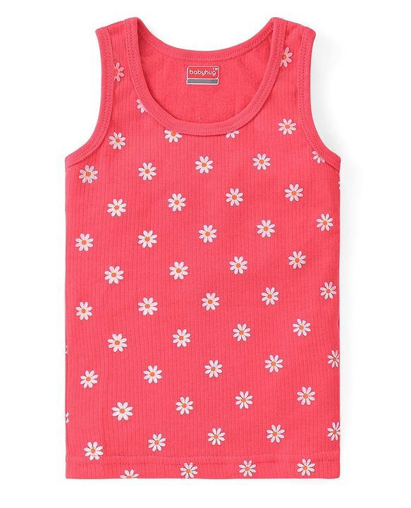 Babyhug Full Sleeves Thermal Wear Vest T-Shirt & Pant Set with Floral Print -Pink
