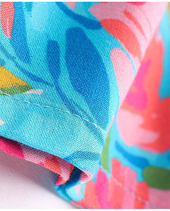Babyhug Rayon Woven Full Sleeves Peter Pan Collar  Top with Floral Print -Pink & Blue