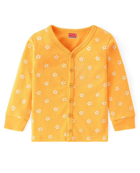 Babyhug Full Sleeves Front Open Thermal Vest & Leggings with Floral Print - Yellow