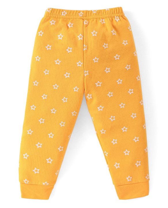 Babyhug Full Sleeves Front Open Thermal Vest & Leggings with Floral Print - Yellow