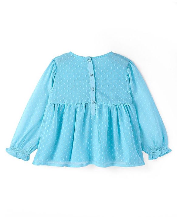 Babyhug Rayon Woven Full Sleeves Printed Top - Light Blue