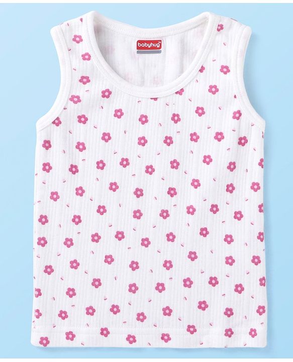 Babyhug Full Sleeves Vest Pullover & Bottom Thermal Wear Combo Floral Print Pack Of 3 - White