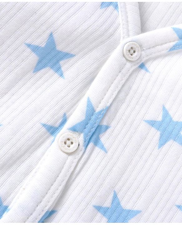 Babyhug Full Sleeves Front Open Thermal Wear Vest & Pant with Star Print - White