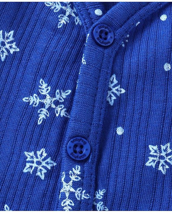 Babyhug Full Sleeves Front Open Thermal Wear Vest & Pant with Star Print - Blue