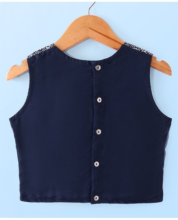 Pine Kids Woven Sleeveless Sequin Embroidered Choli Lehenga Set with Dupatta - Navy Blue