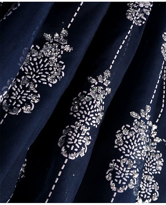 Pine Kids Woven Sleeveless Sequin Embroidered Choli Lehenga Set with Dupatta - Navy Blue