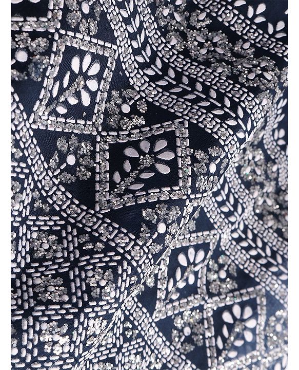 Pine Kids Woven Sleeveless Sequin Embroidered Choli Lehenga Set with Dupatta - Navy Blue