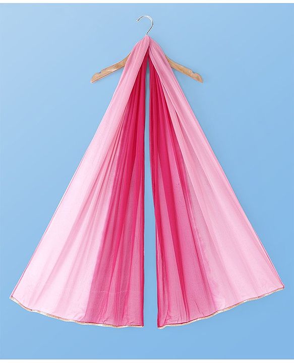 Pine Kids Woven Half Sleeves Choli Lehenga & Dupatta Set with Floral Embroidery & Foil Print - Pink