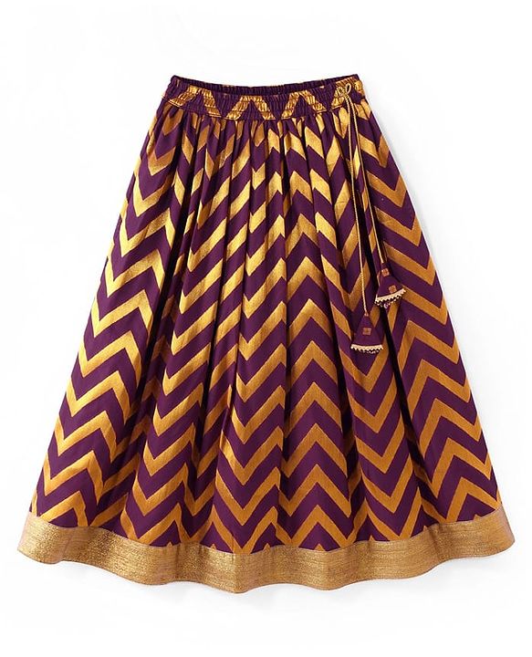Pine Kids Woven Half Choli Lehenga & Dupatta Set With Foil Print & Tassel Detailing - Wine