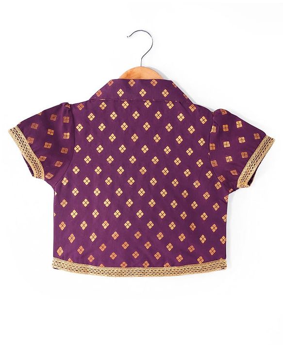 Pine Kids Woven Half Choli Lehenga & Dupatta Set With Foil Print & Tassel Detailing - Wine