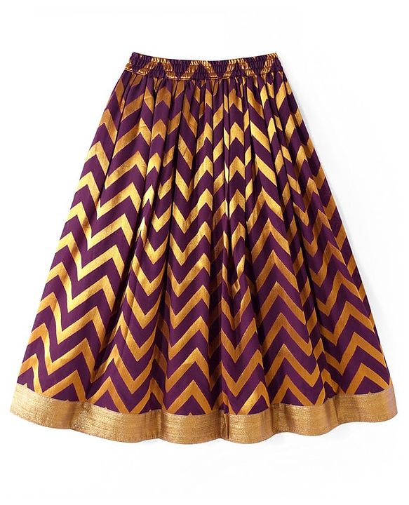 Pine Kids Woven Half Choli Lehenga & Dupatta Set With Foil Print & Tassel Detailing - Wine