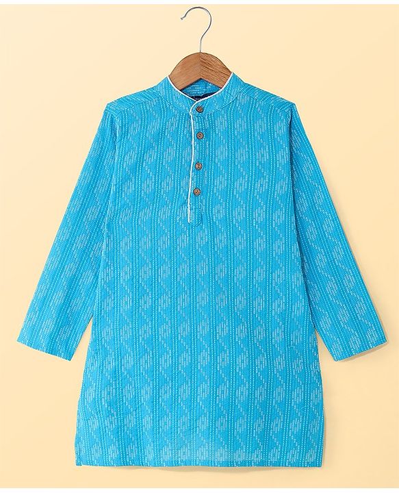 Pine Kids Cotton Woven Full Sleeves Solid Kurta Pyjama Set - Light Blue