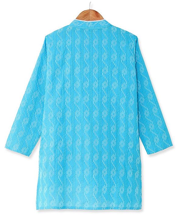 Pine Kids Cotton Woven Full Sleeves Solid Kurta Pyjama Set - Light Blue