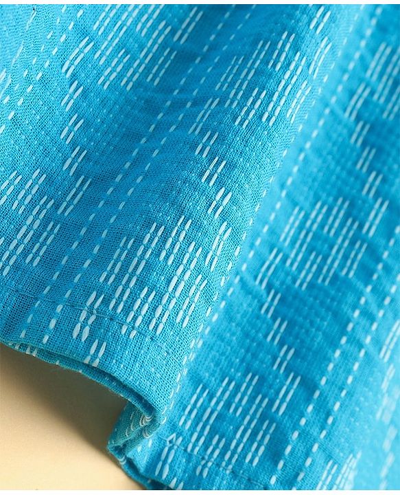 Pine Kids Cotton Woven Full Sleeves Solid Kurta Pyjama Set - Light Blue