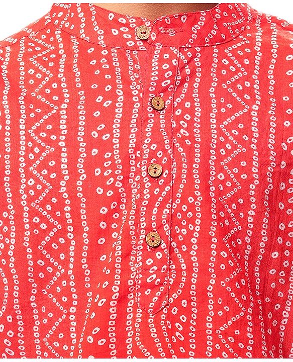 Pine Kids Cotton Woven Full Sleeves Kurta Pyjama Set with Bandhani Print - Red