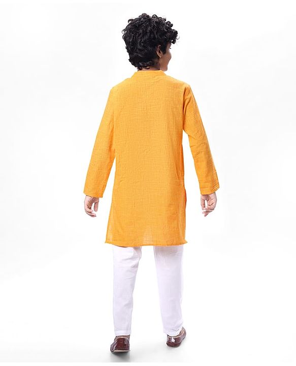 Pine Kids Cotton Woven Solid Kurta Pyjama Set - Mustard