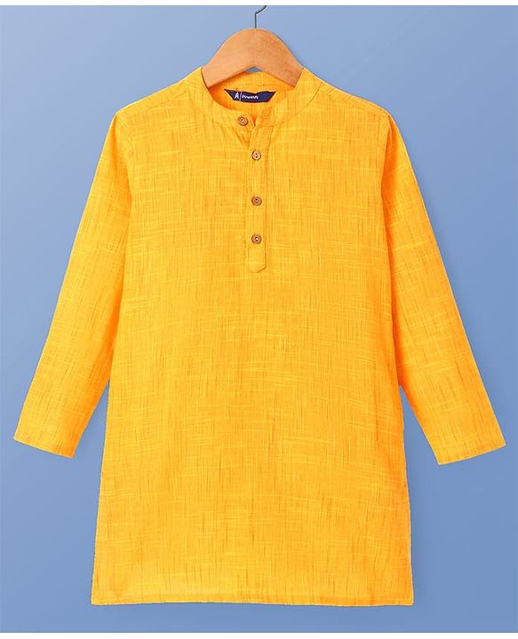 Pine Kids Cotton Woven Solid Kurta Pyjama Set - Mustard