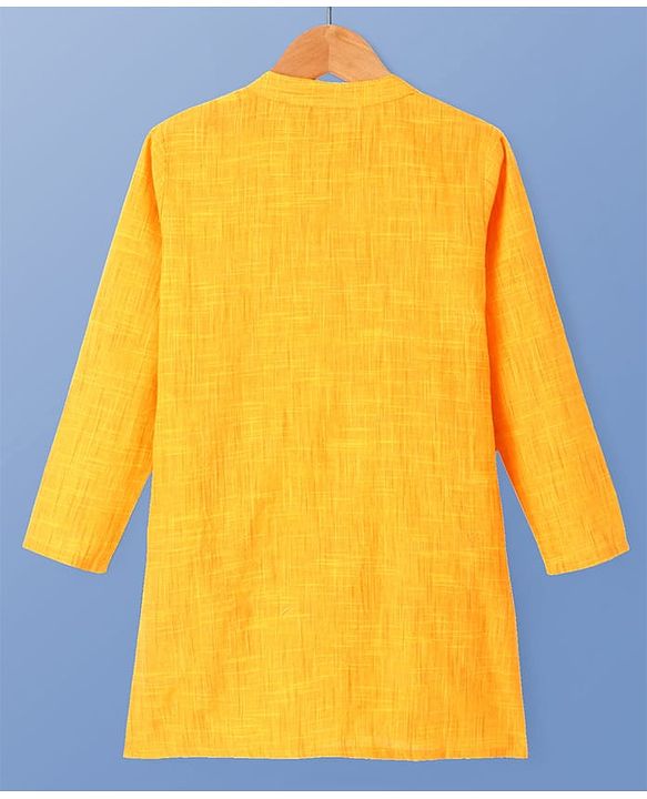 Pine Kids Cotton Woven Solid Kurta Pyjama Set - Mustard