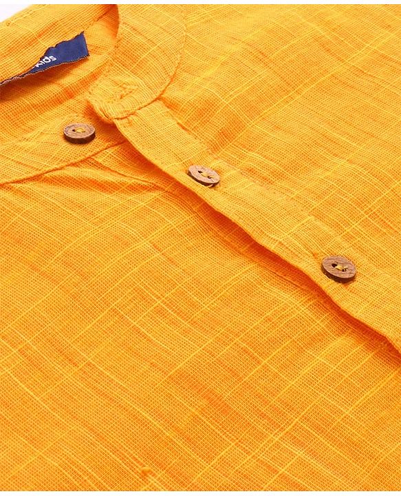 Pine Kids Cotton Woven Solid Kurta Pyjama Set - Mustard
