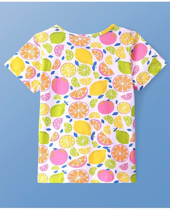 Pine Kids Single Jersey Knit Half Sleeves Night Suit With Fruits Print - Multicolor