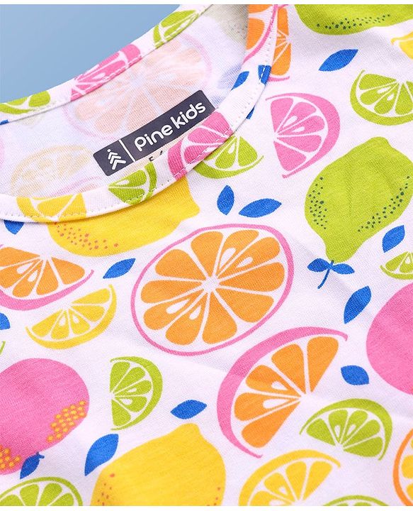 Pine Kids Single Jersey Knit Half Sleeves Night Suit With Fruits Print - Multicolor