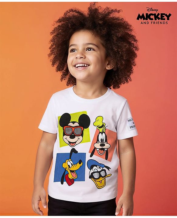 Babyhug Disney Single Jersey Knit Half Sleeves Shorts Night Suit With Mickey Mouse Graphic - White & Light Blue main image 0