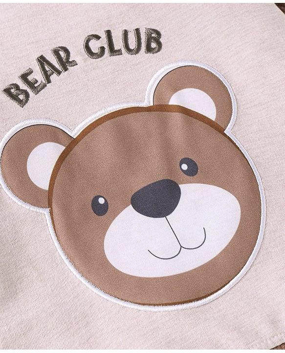 Babyhug Terry Knit Full Sleeves Sweatshirt & Joggers Set with Bear Patch Detailing - Brown